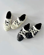 Polka Dot Lace-Up Ballet Flats