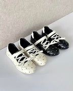 Polka Dot Lace-Up Ballet Flats