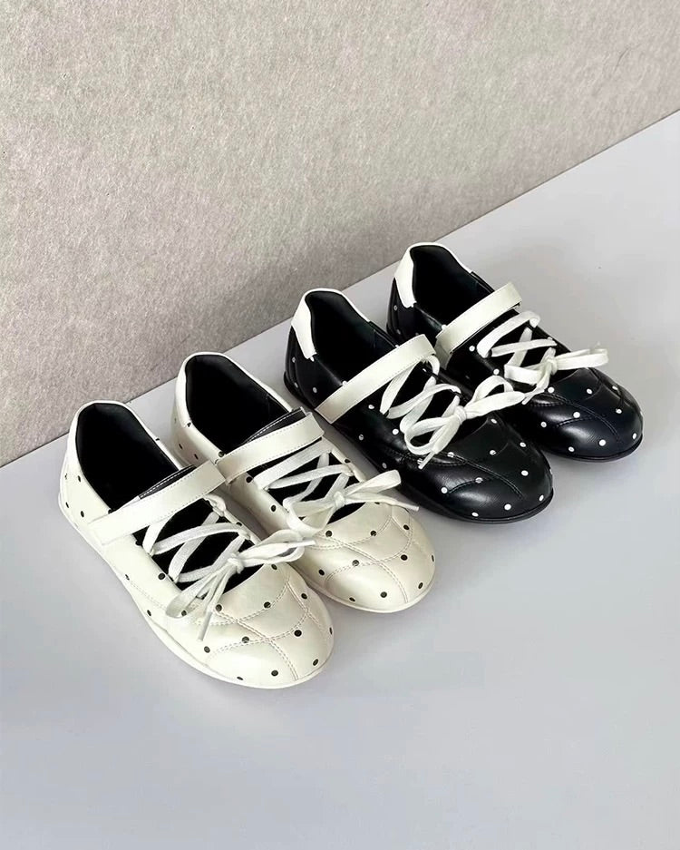 Polka Dot Lace-Up Ballet Flats