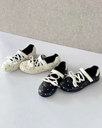 Polka Dot Lace-Up Ballet Flats