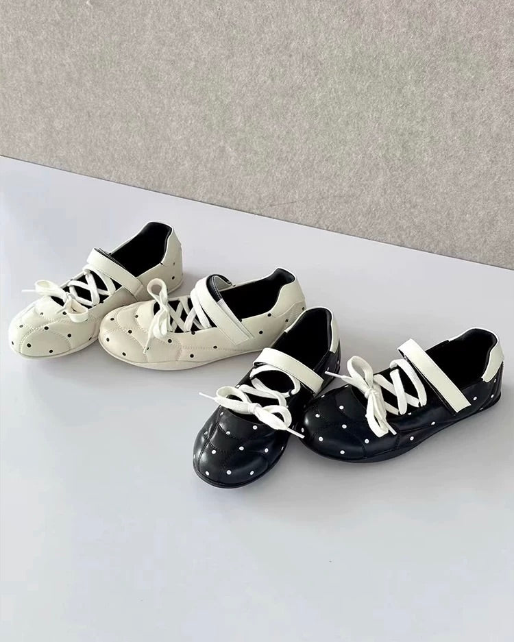 Polka Dot Lace-Up Ballet Flats