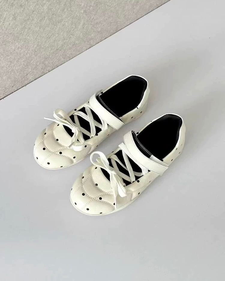 Polka Dot Lace-Up Ballet Flats