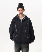 Contrast Stitch Oversized Zip Hoodie