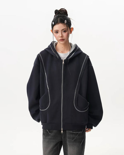 Contrast Stitch Oversized Zip Hoodie