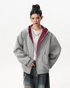 Contrast Stitch Oversized Zip Hoodie
