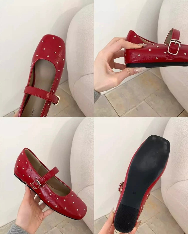 Studded Square-Toe Mary Jane Flats