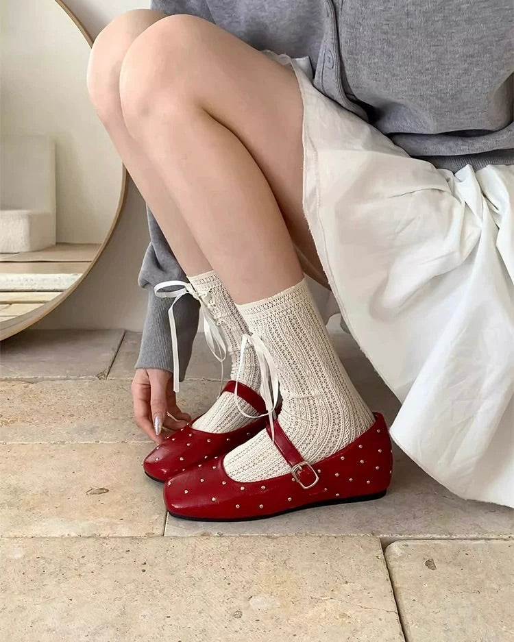 Studded Square-Toe Mary Jane Flats