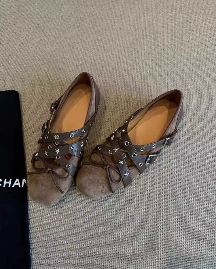 Star Studded Cross-Strap Ballet Flats