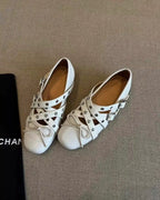 Star Studded Cross-Strap Ballet Flats