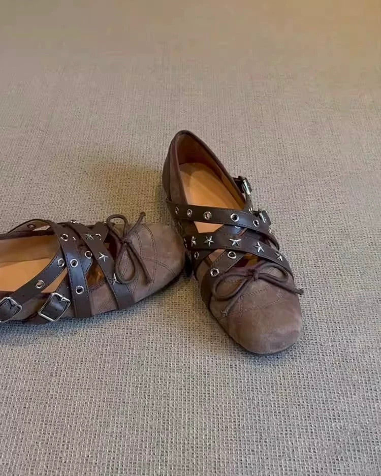 Star Studded Cross-Strap Ballet Flats