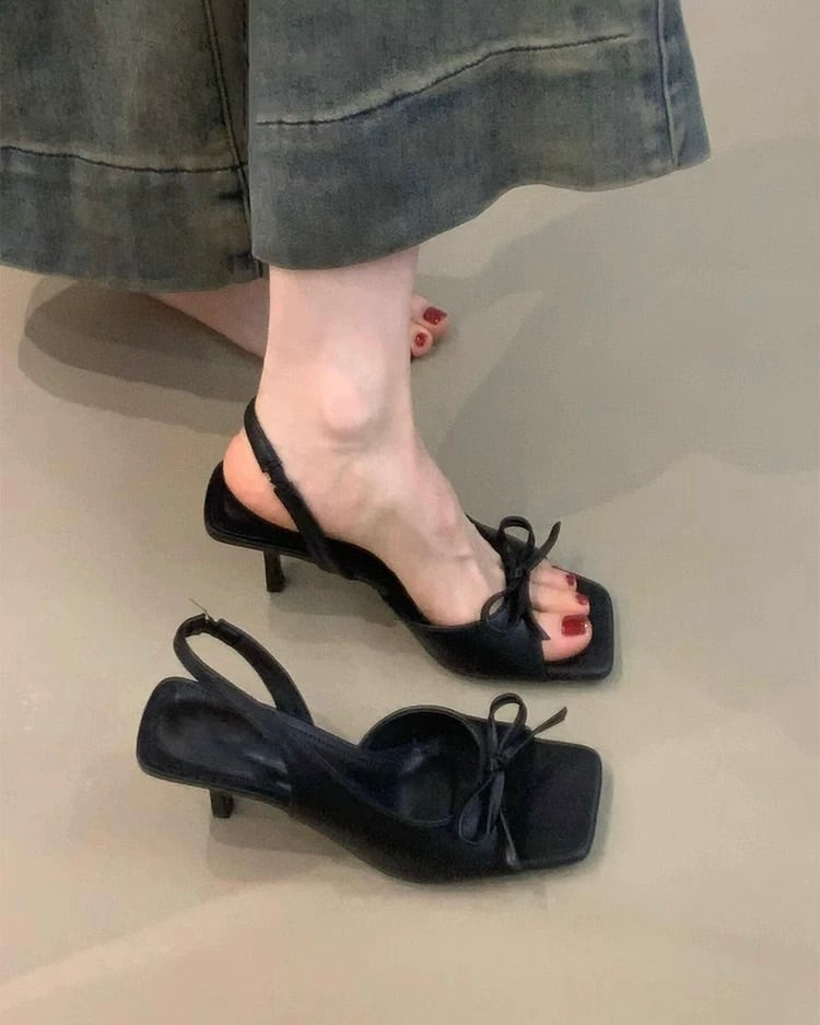 Bow-Tie Square Toe Slingback Heels