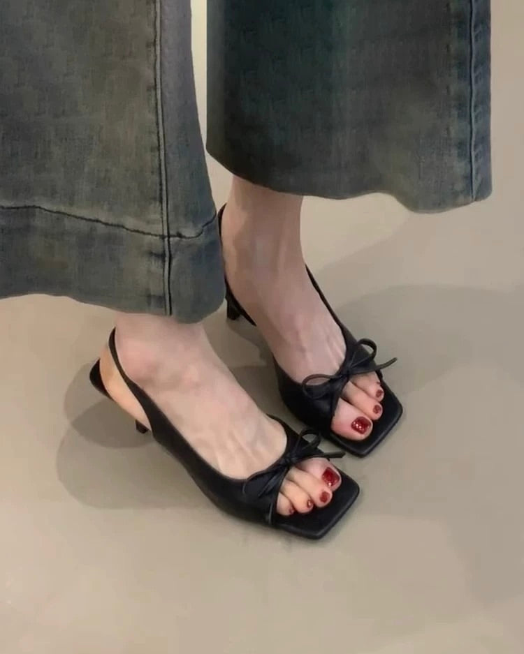 Bow-Tie Square Toe Slingback Heels