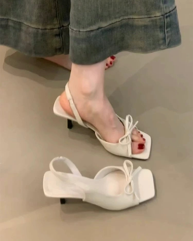 Bow-Tie Square Toe Slingback Heels