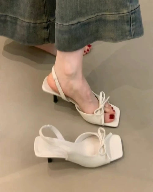 Bow-Tie Square Toe Slingback Heels