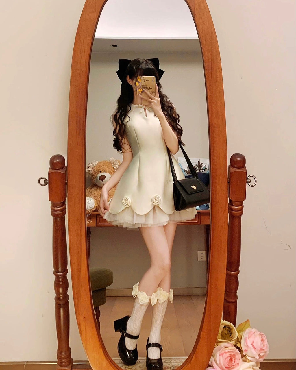 Rosette Layered Mini Dress
