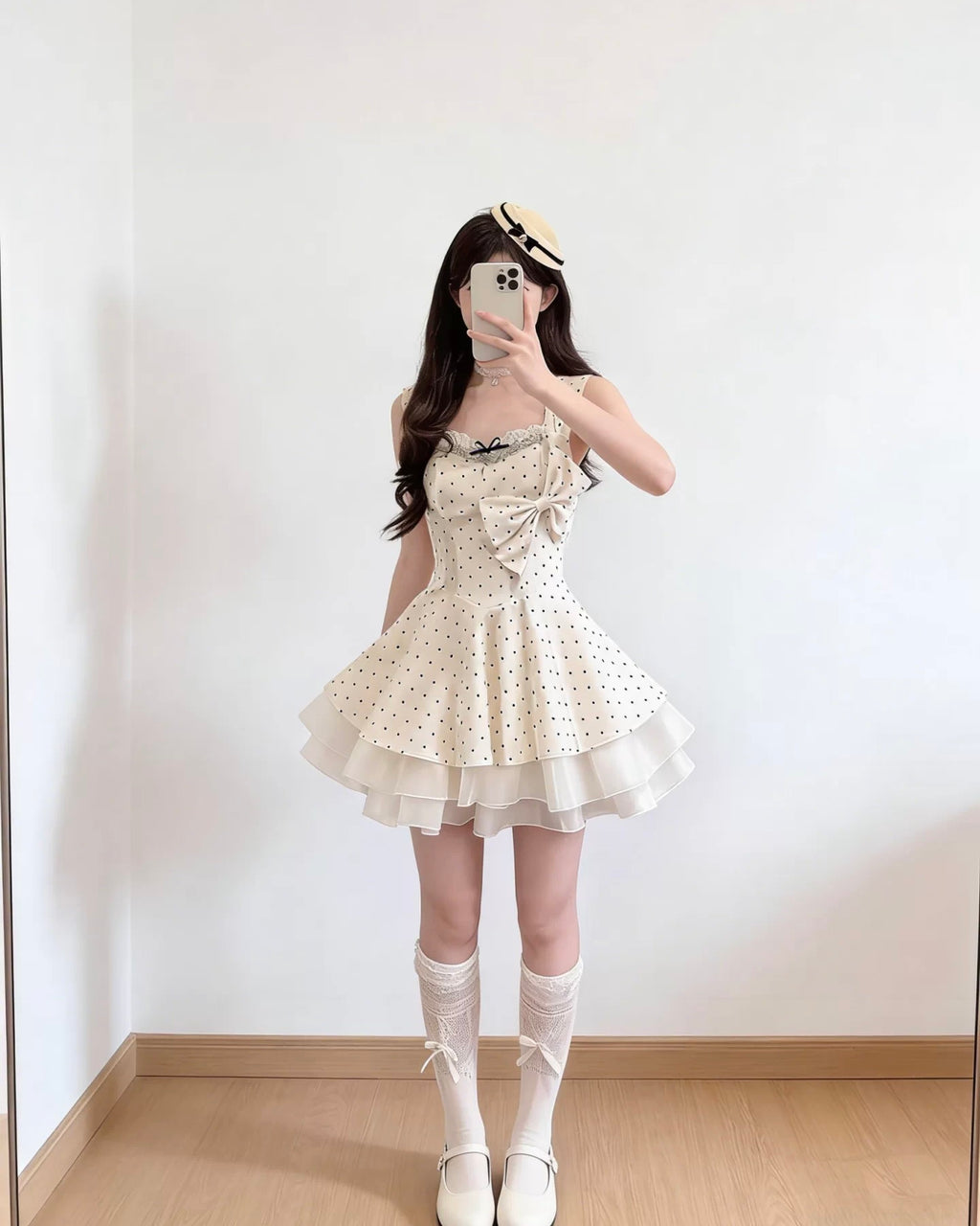 Polka Dot Ribbon Mini Dress