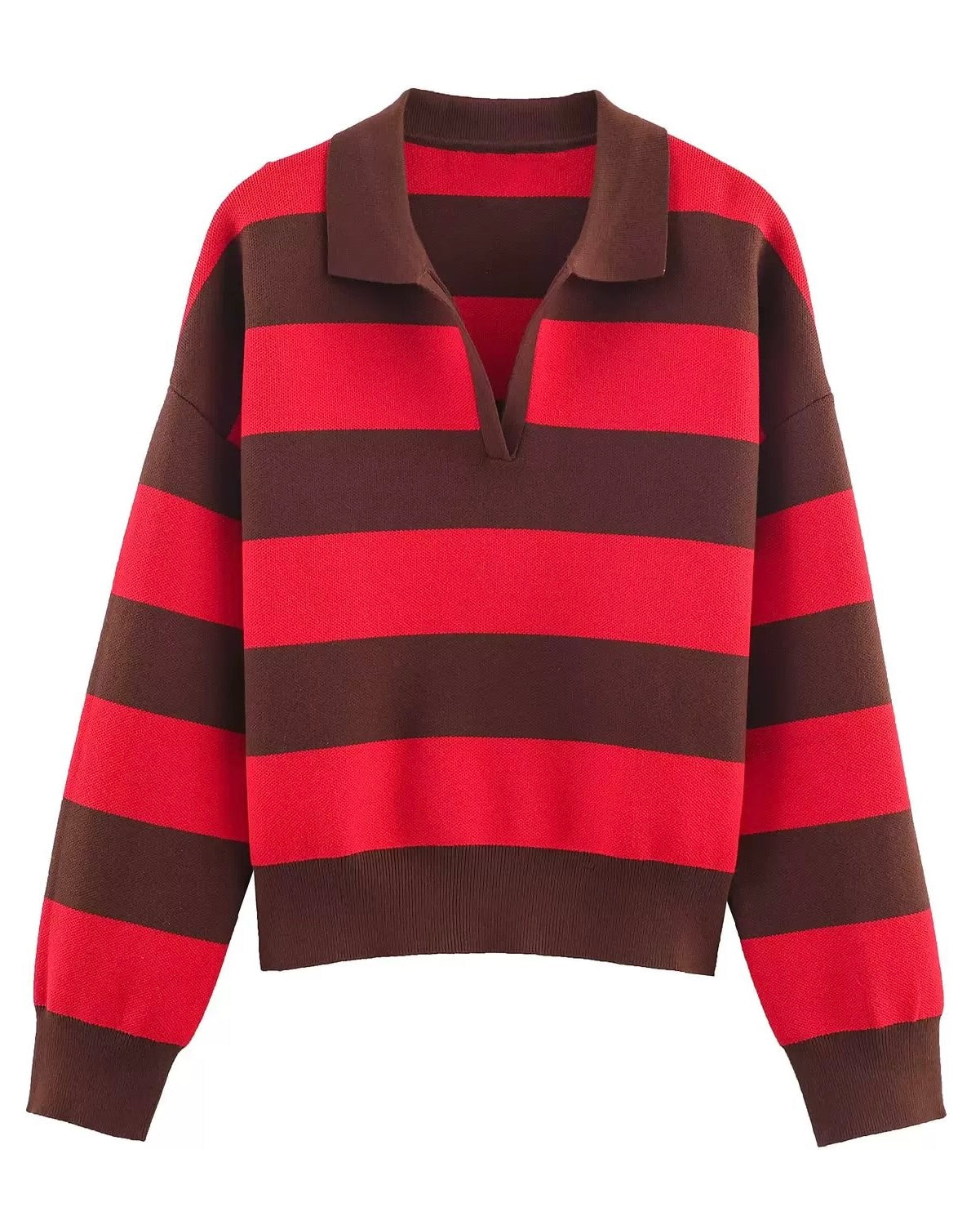 Striped Collared Knit Sweater