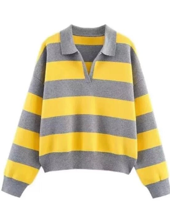 Striped Collared Knit Sweater