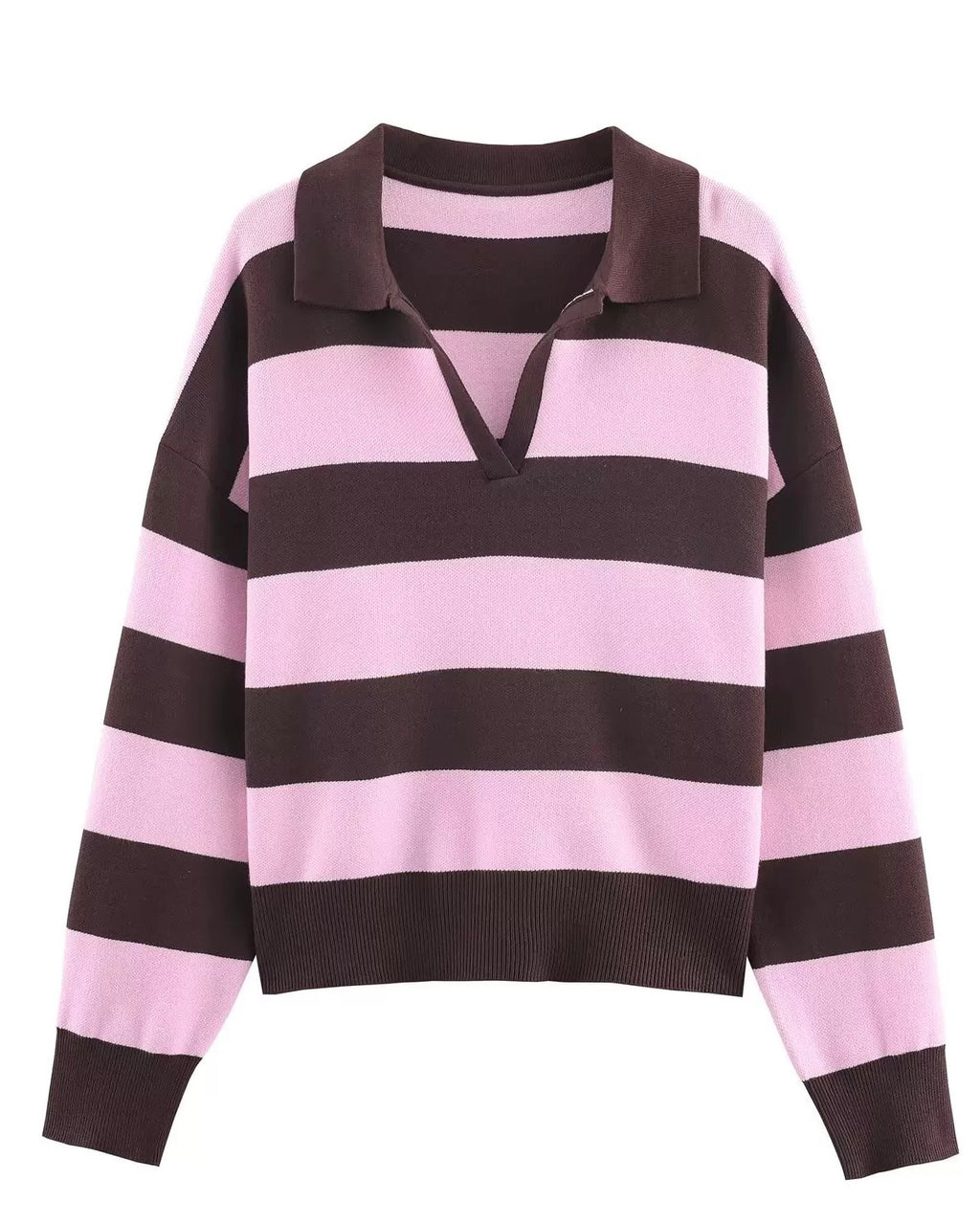 Striped Collared Knit Sweater