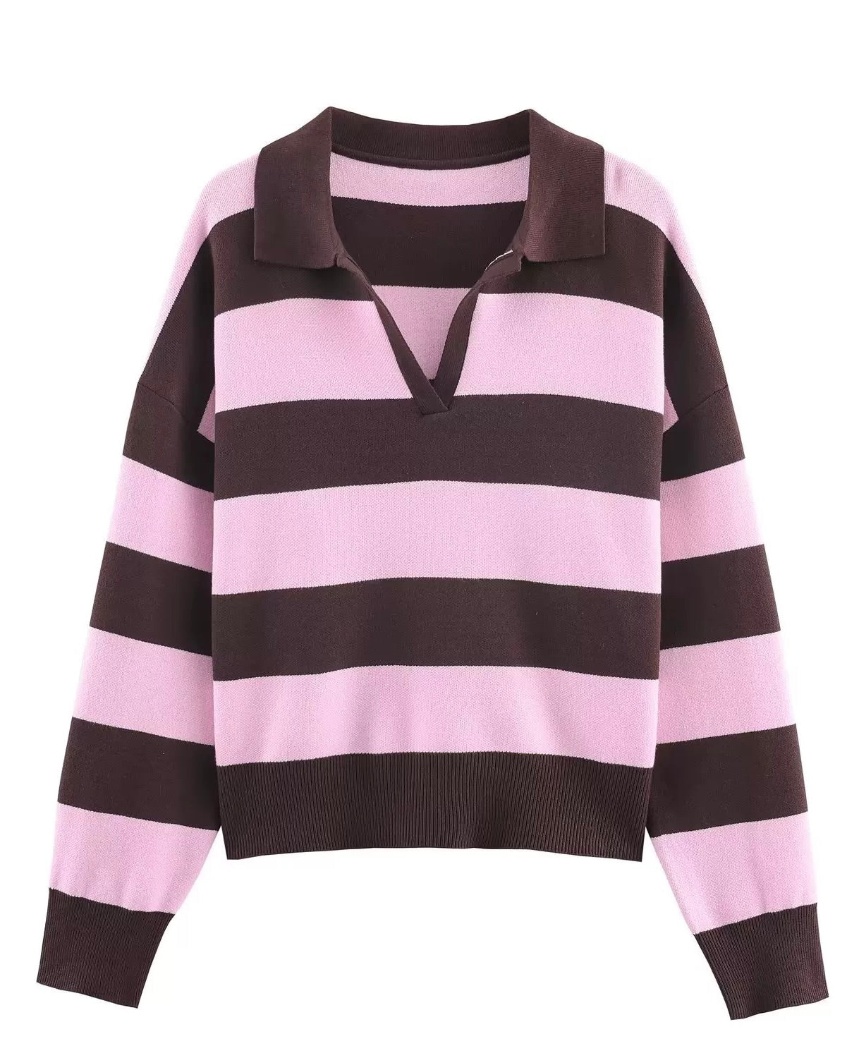 Striped Collared Knit Sweater