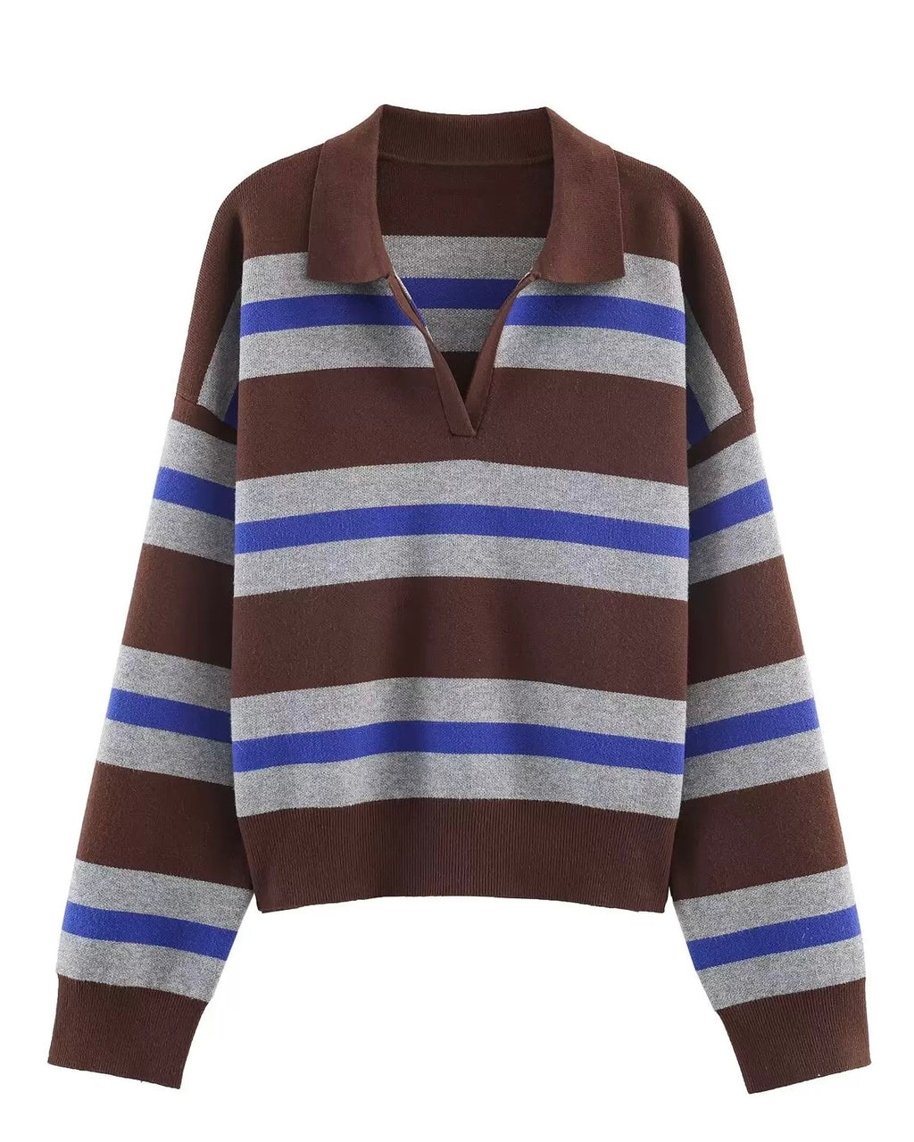 Striped Collared Knit Sweater
