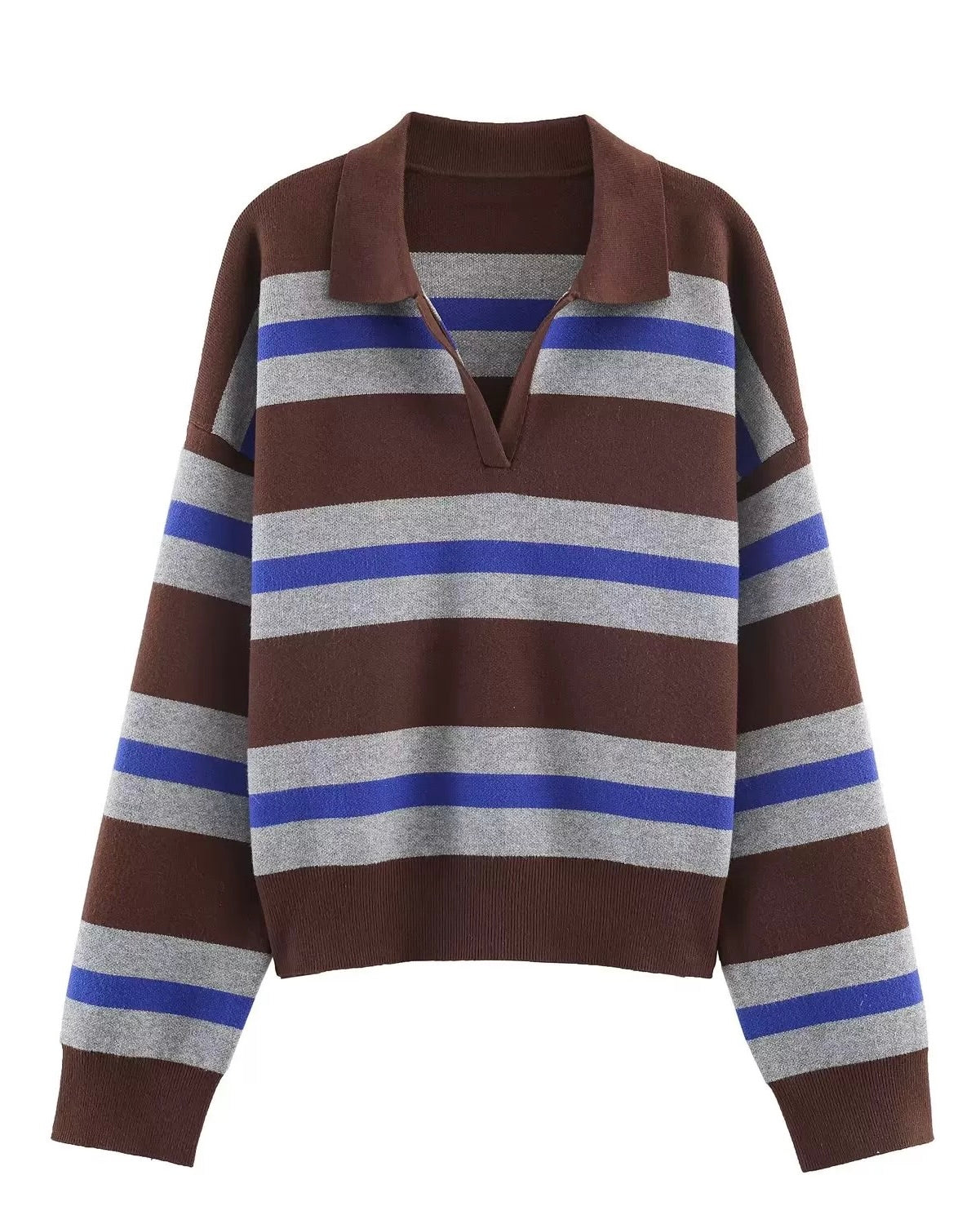 Striped Collared Knit Sweater