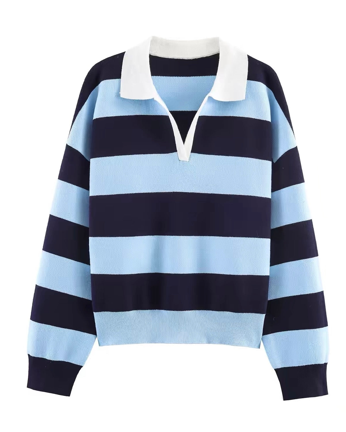 Striped Collared Knit Sweater
