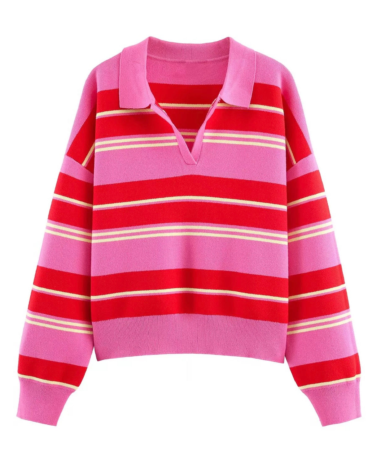 Striped Collared Knit Sweater