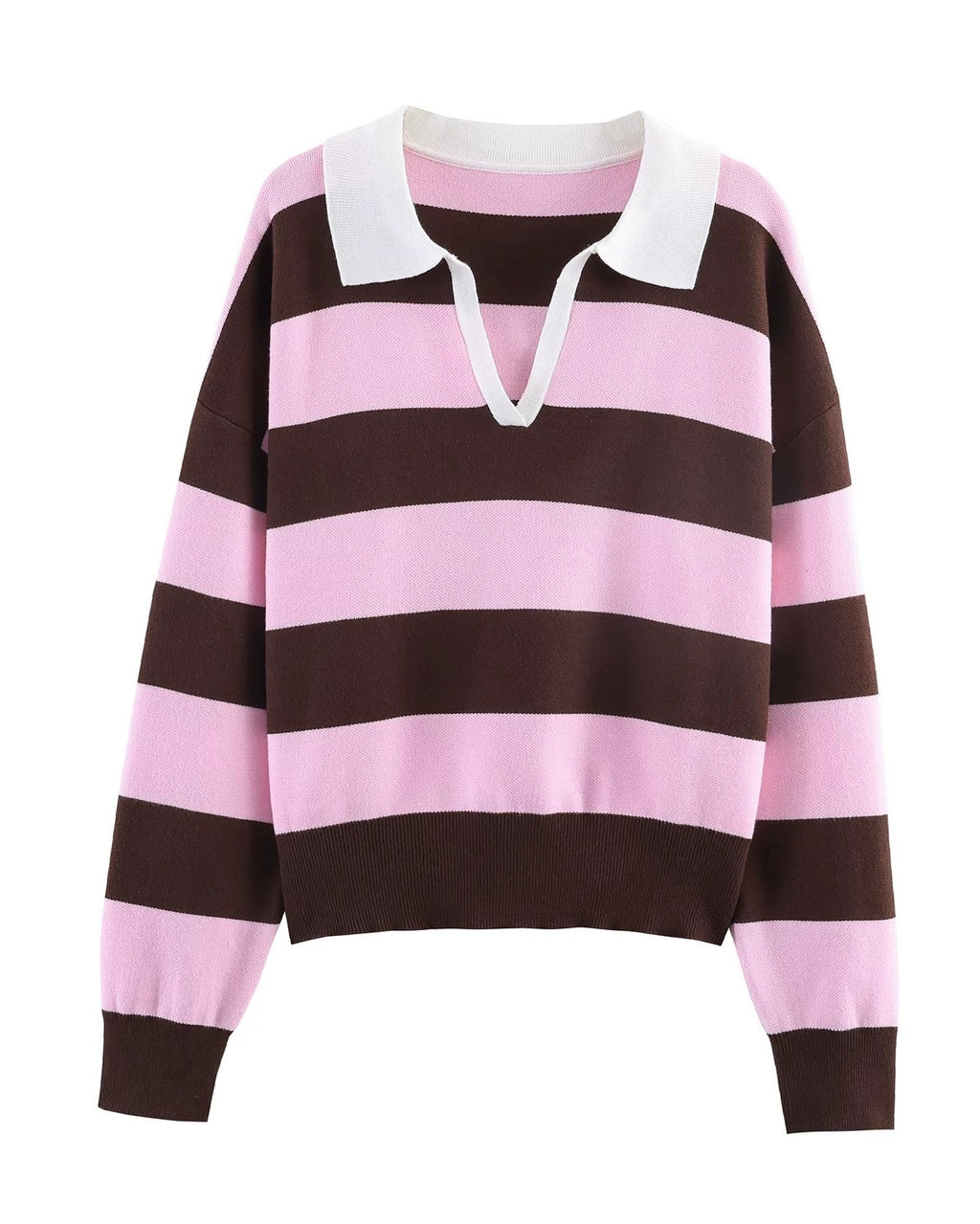 Striped Collared Knit Sweater