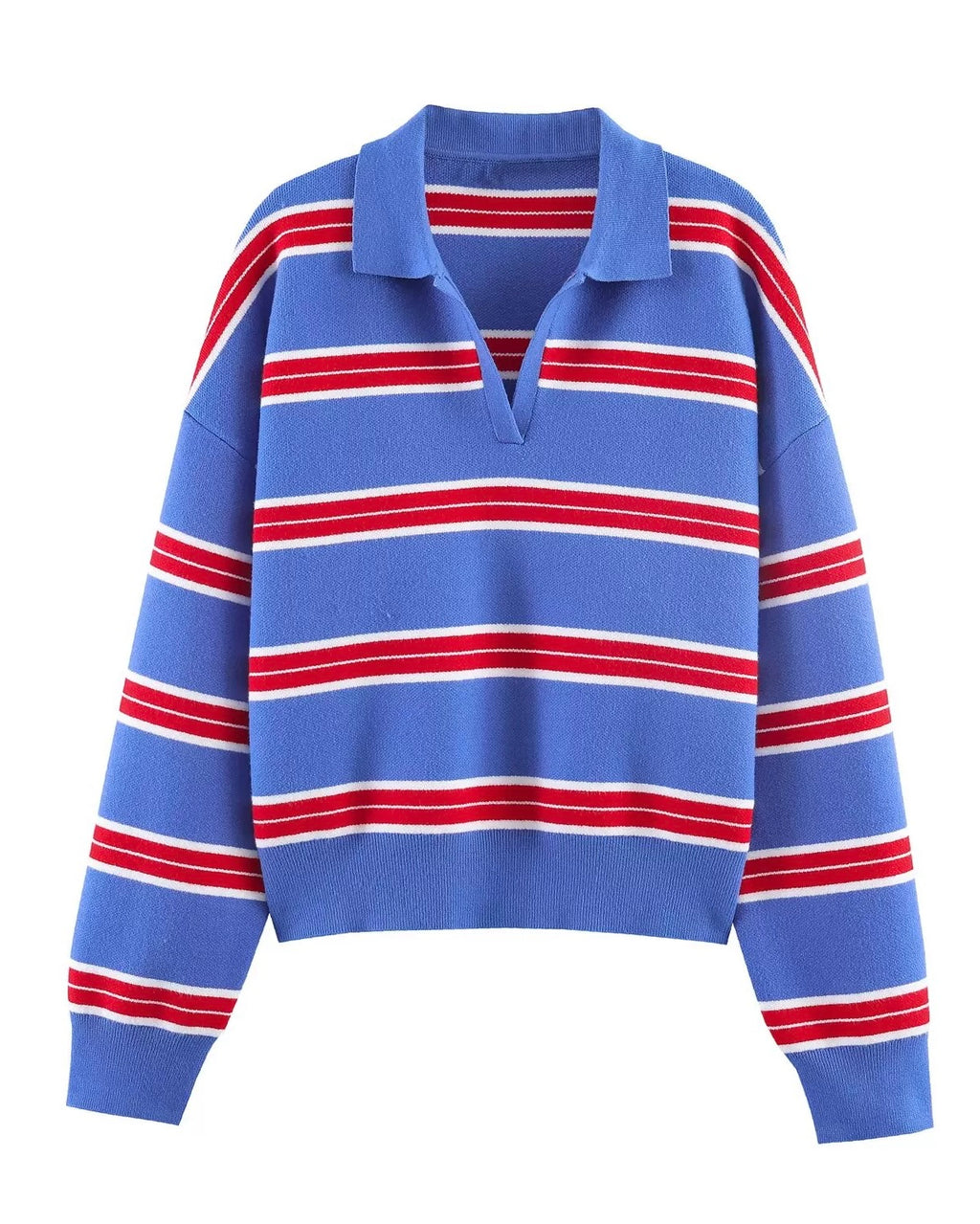 Striped Collared Knit Sweater