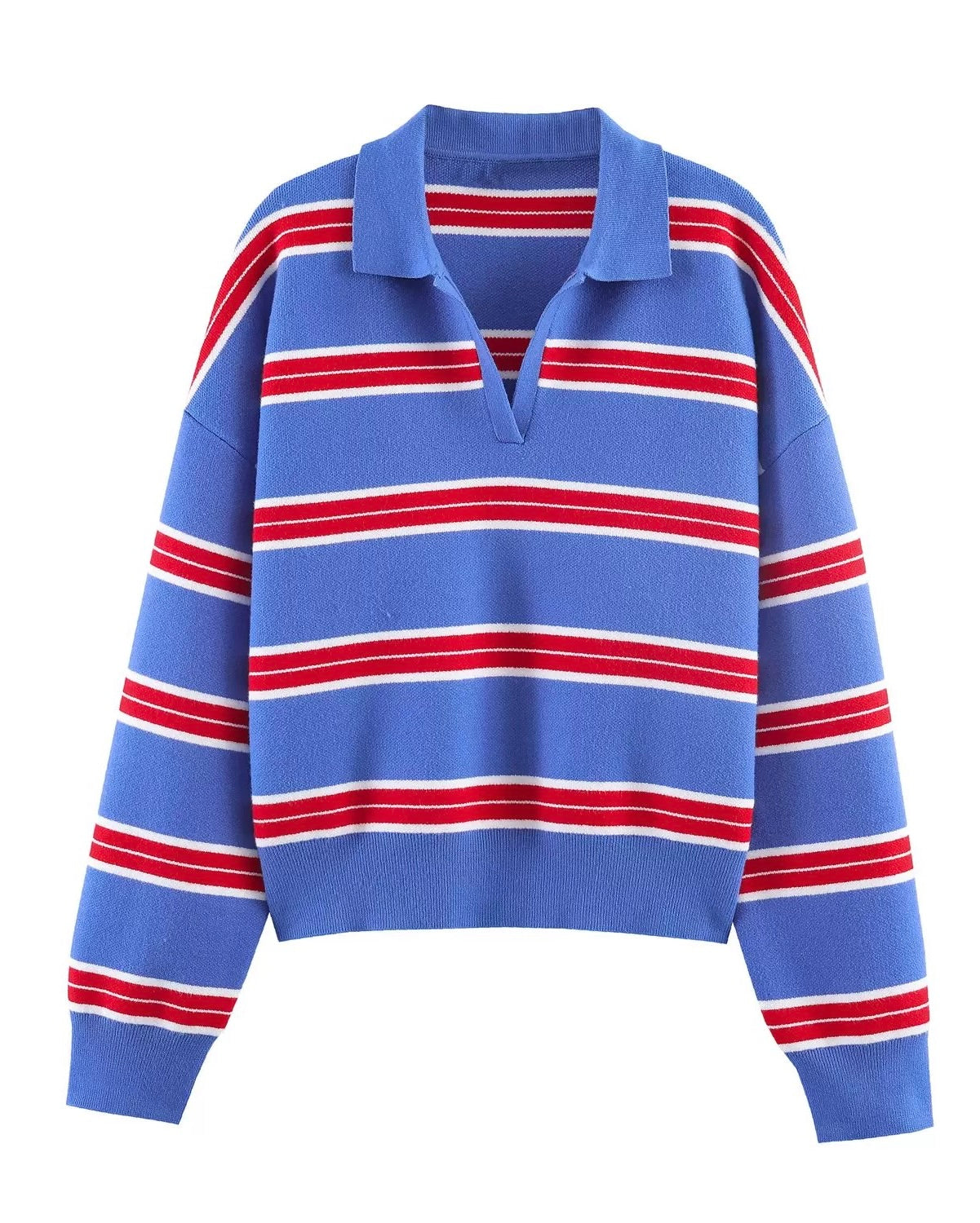 Striped Collared Knit Sweater