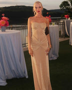 Elegant Strapless Ruched Maxi Dress