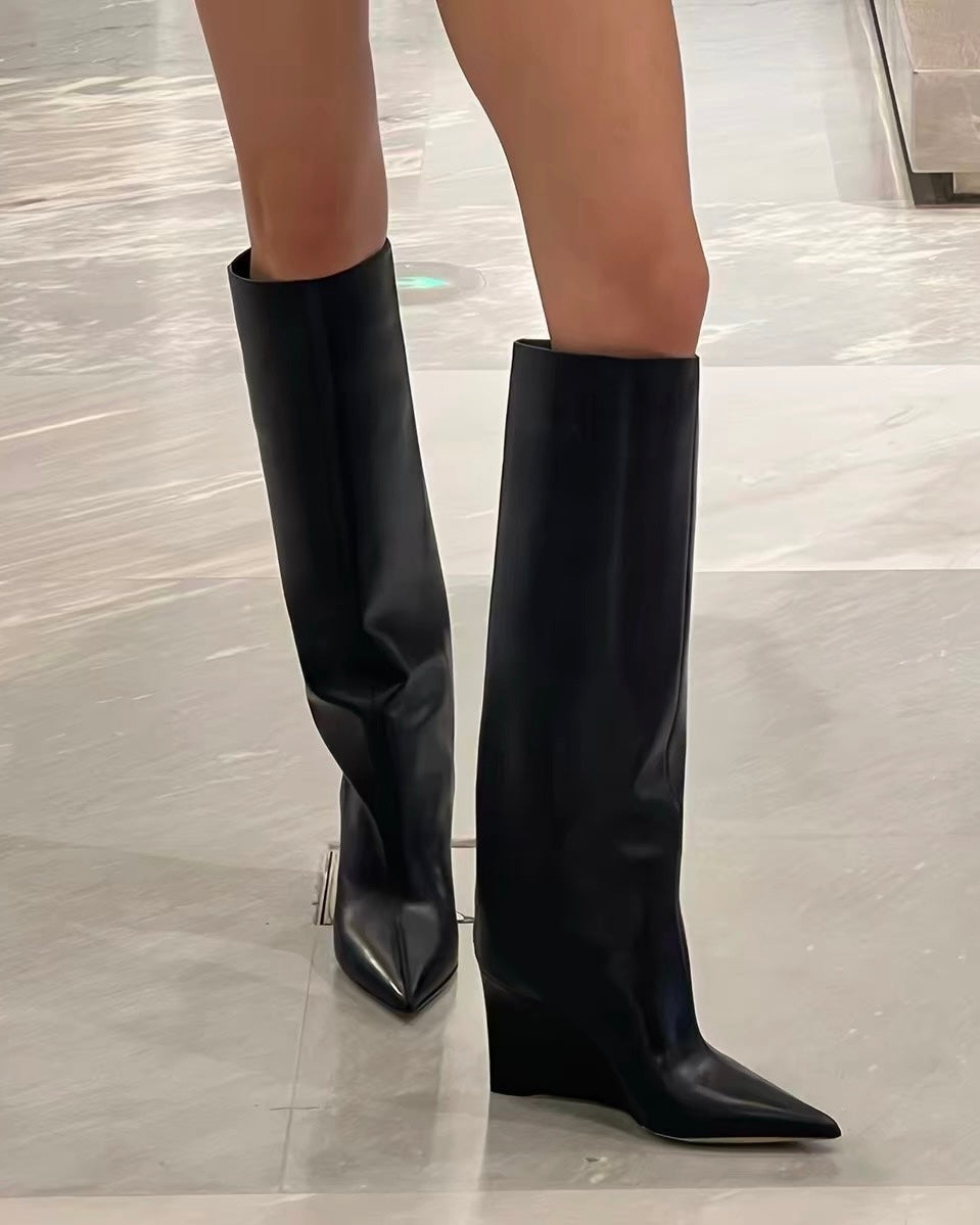 Pointed Wedge Knee Boots 🖤