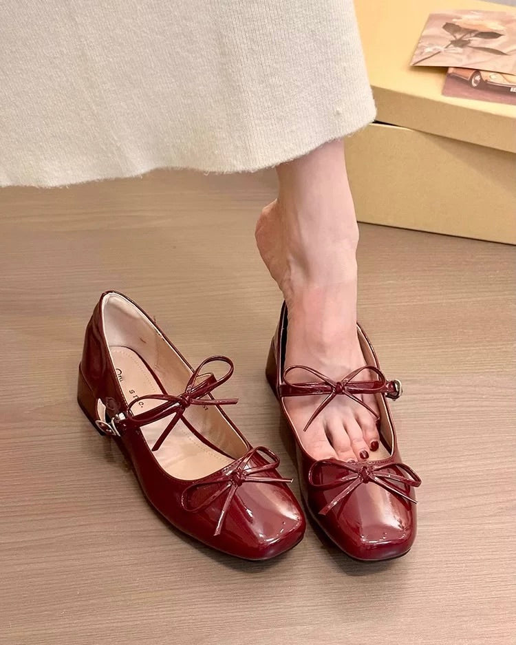 Bow Strap Low Heel Mary Jane Shoes