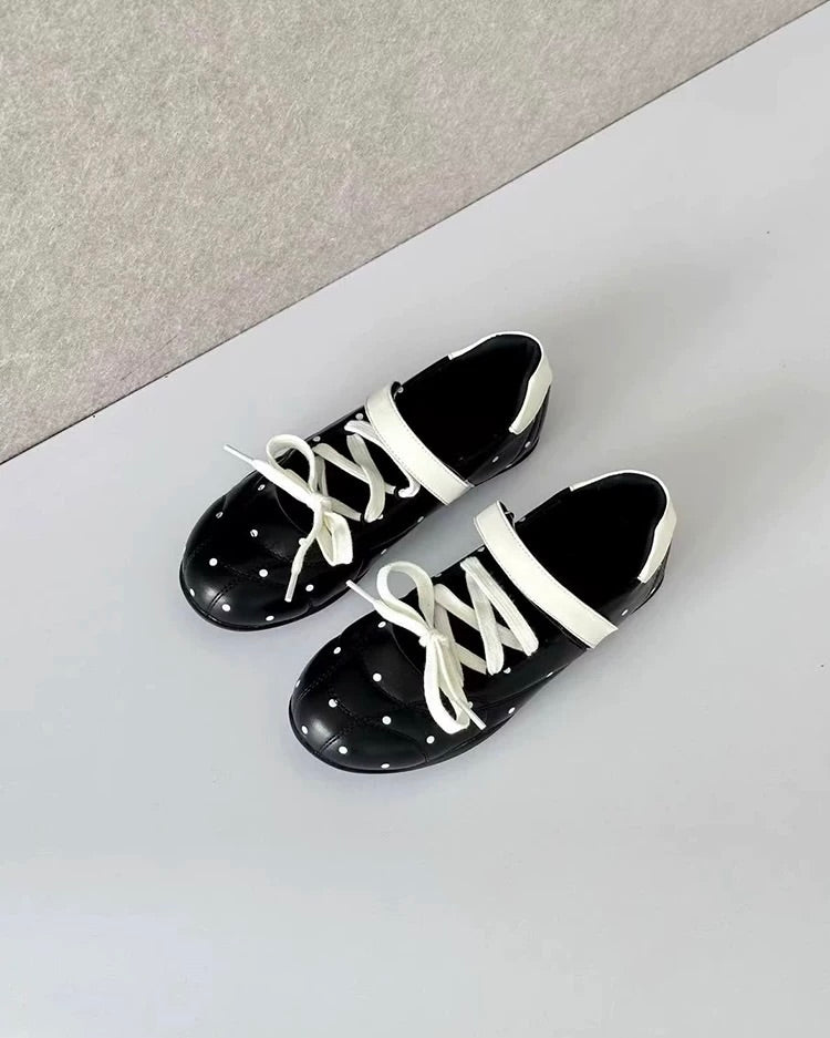 Polka Dot Lace-Up Ballet Flats