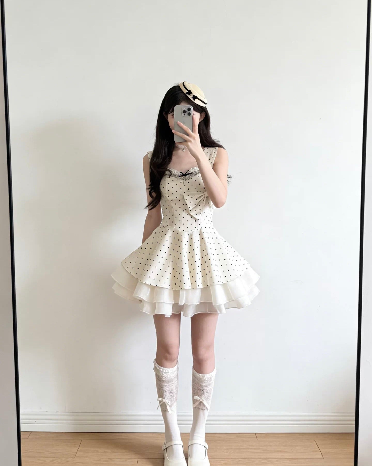 Polka Dot Ribbon Mini Dress