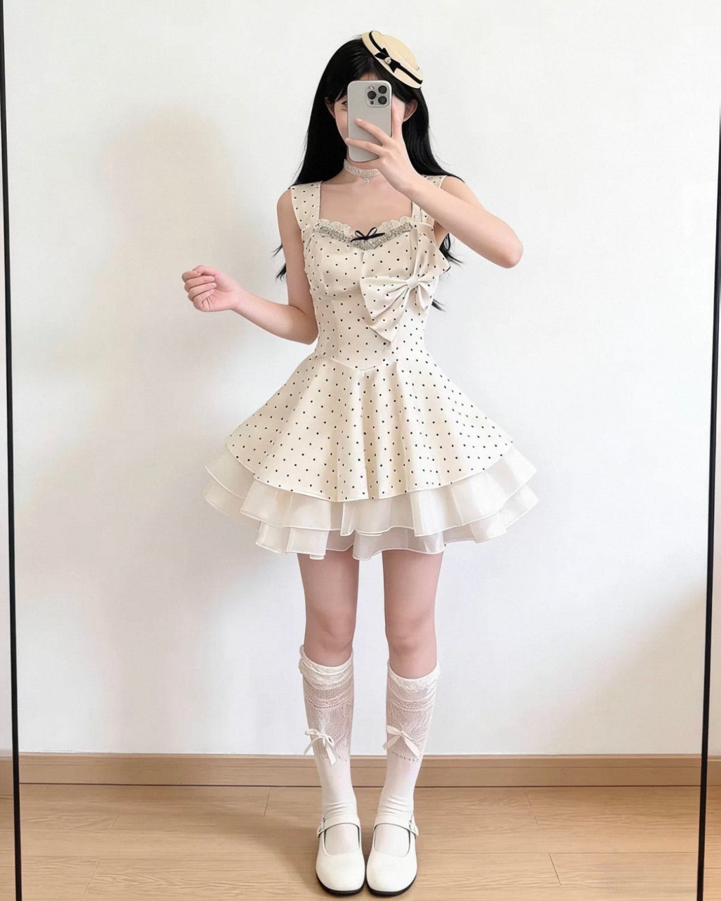Polka Dot Ribbon Mini Dress