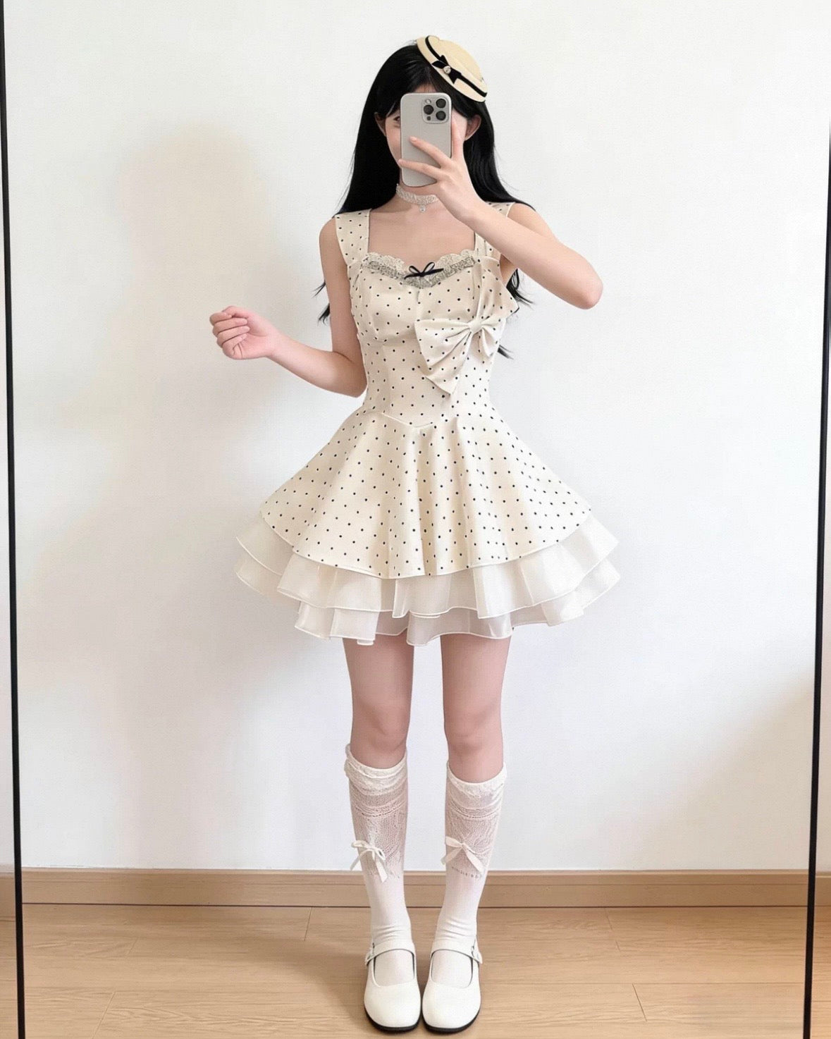 Polka Dot Ribbon Mini Dress