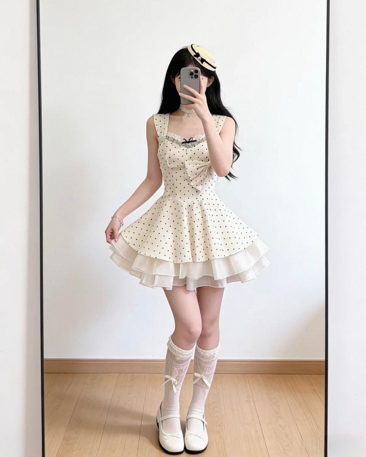 Polka Dot Ribbon Mini Dress