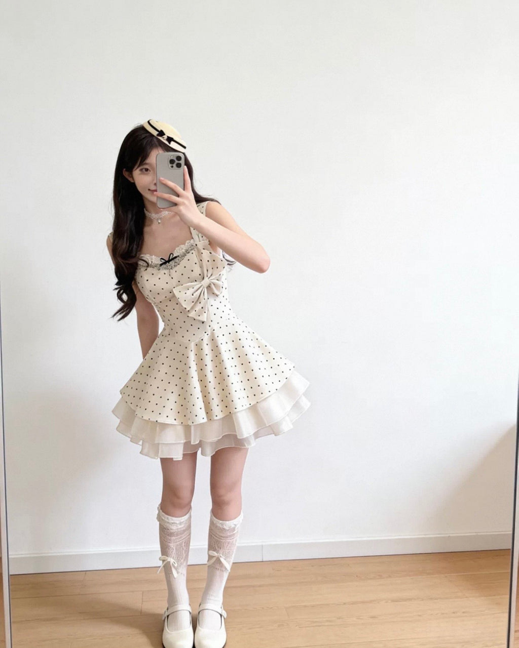 Polka Dot Ribbon Mini Dress