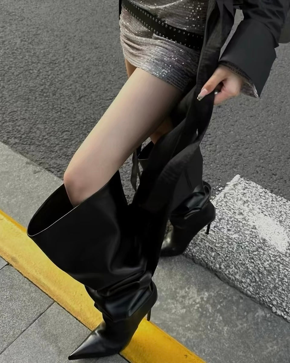 Slouchy Knee-High Stiletto Boots