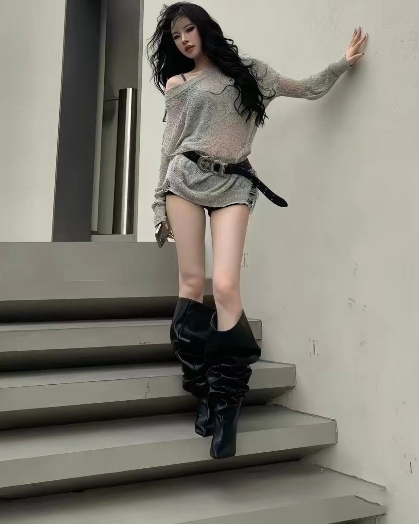 Slouchy Knee-High Stiletto Boots