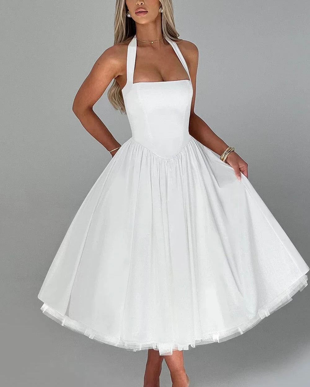 Halter neckline midi dress
