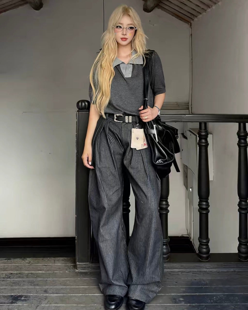 Pinstripe Wide-Leg Trousers