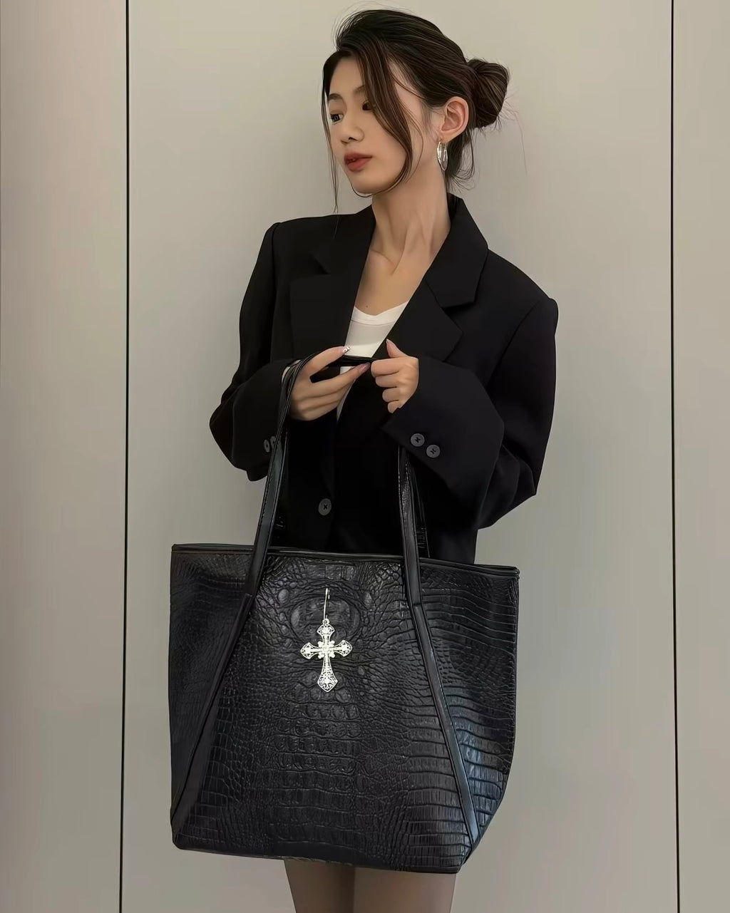 Cross Embossed Tote Bag
