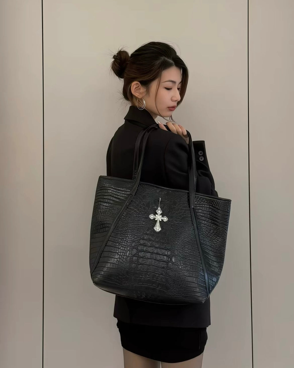 Cross Embossed Tote Bag