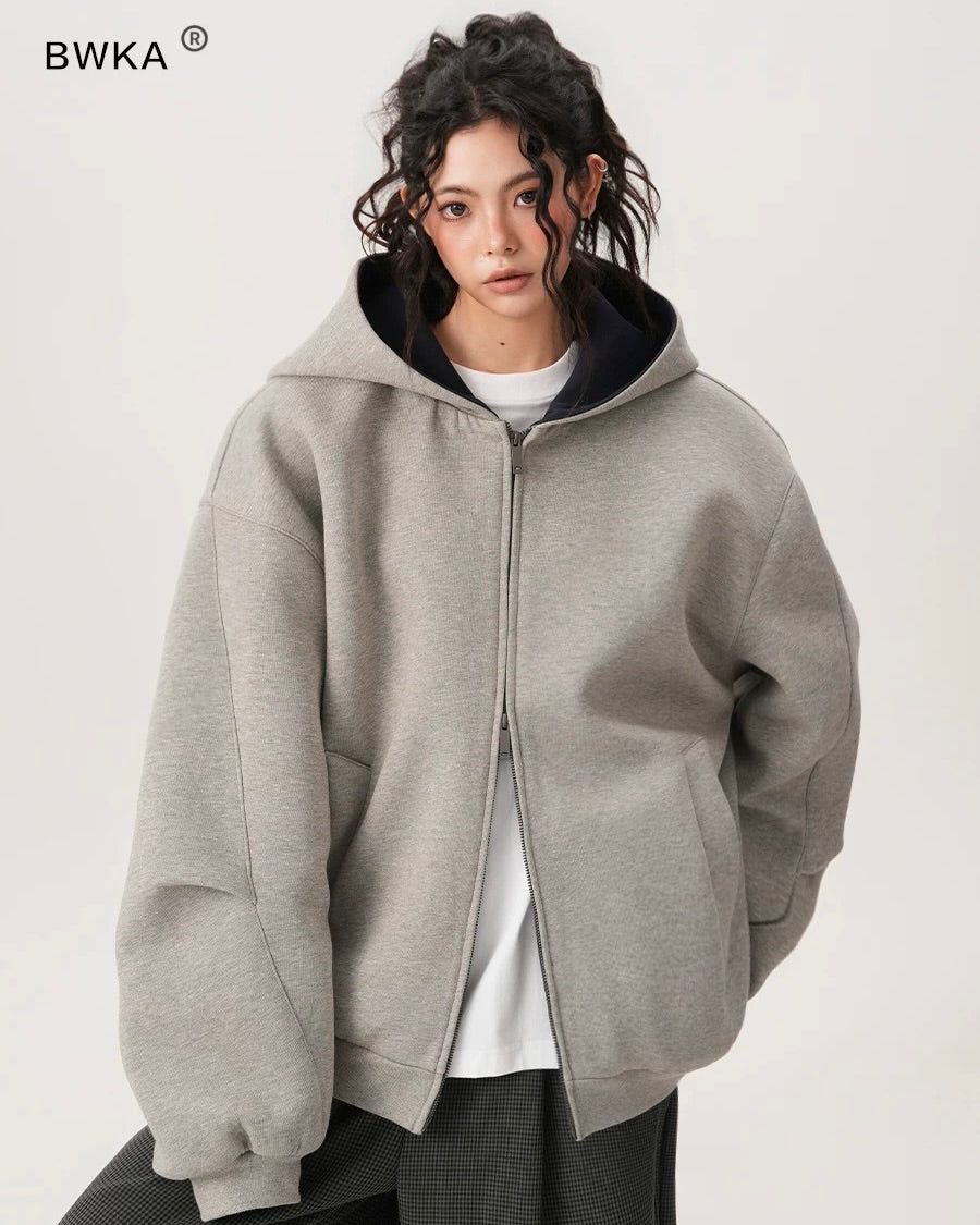 Oversized Zip-Up Hoodie — Contrast Hood