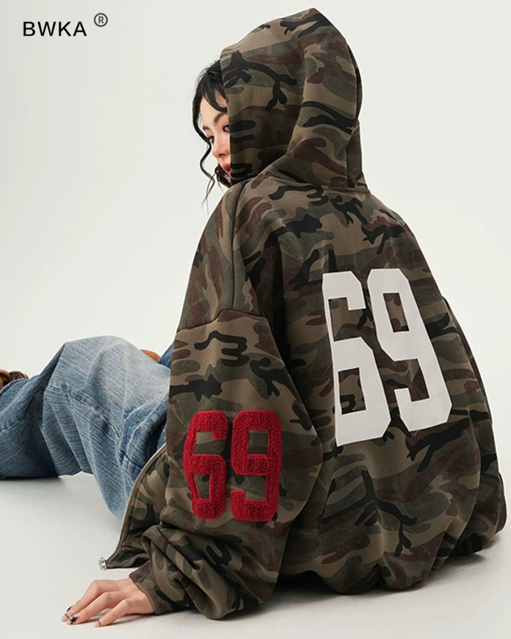 Camo Oversized Zip-Up Hoodie