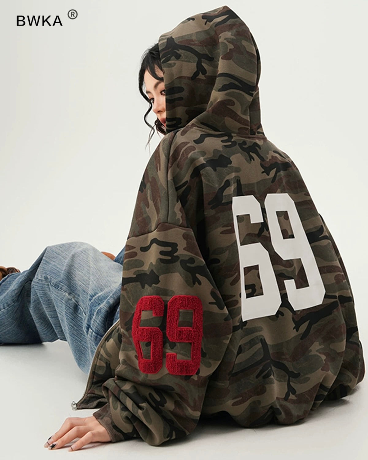 Camo Oversized Zip-Up Hoodie