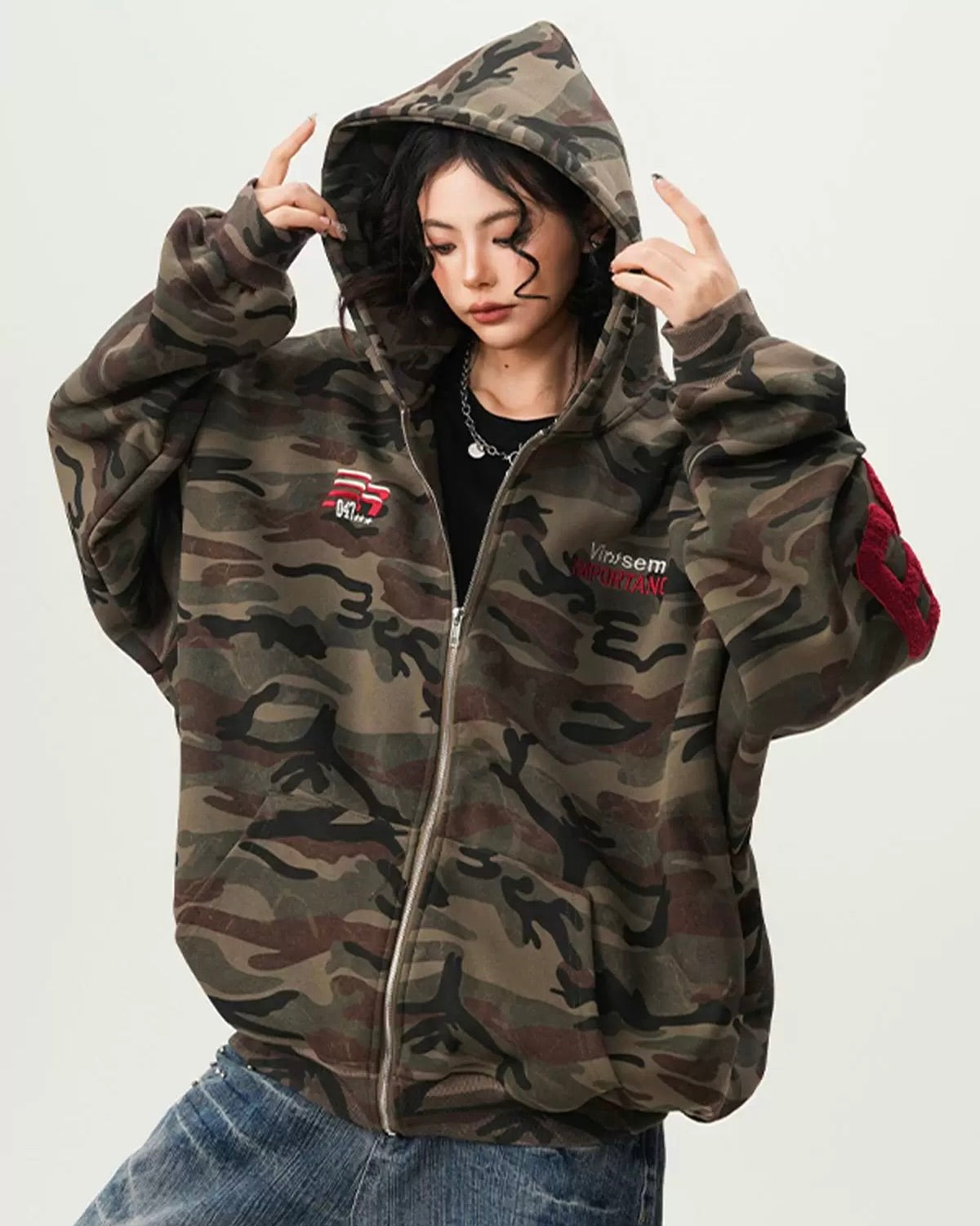 Camo Oversized Zip-Up Hoodie